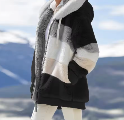 Fur coat with hood